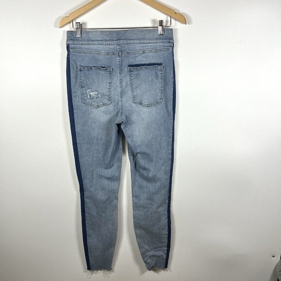 SPANX Jeans Women's Large Blue Two Tone Distressed Ankle Skinny Pull On jeans - Picture 7 of 11